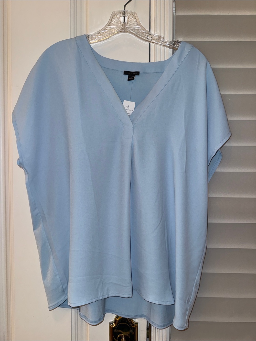 NWT Ann Taylor Pale Blue V-Neck Short Sleeve Blouse